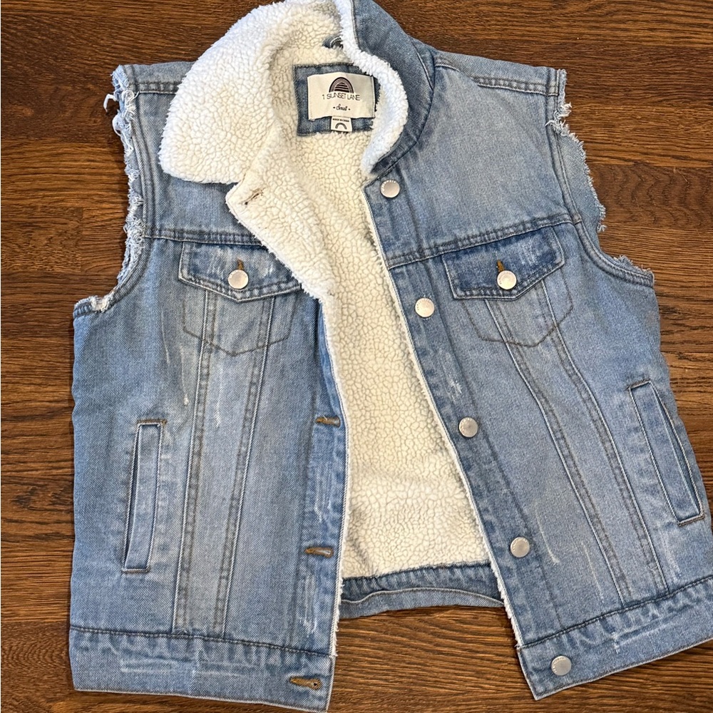 1 Sunset Lane Sherpa Lined Denim Vest